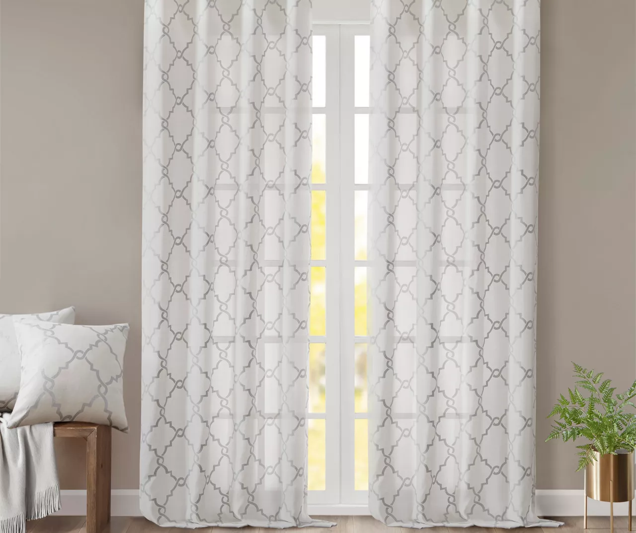 Sereno Fretwork Ivory Light-Filtering Grommet Curtain Panel, (95") - Image 8