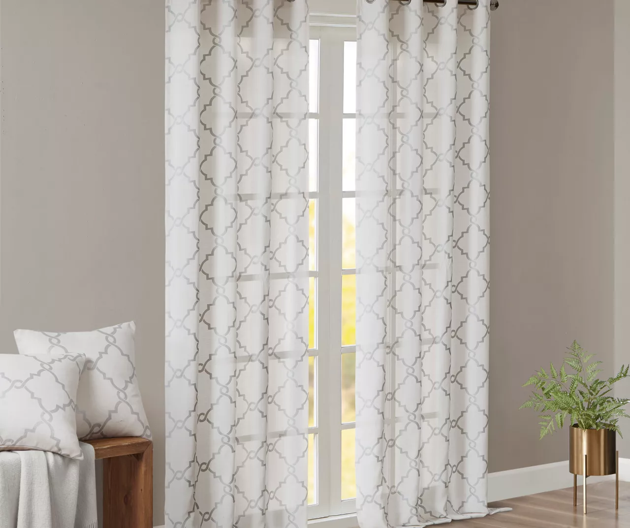Sereno Fretwork Ivory Light-Filtering Grommet Curtain Panel, (95") - Image 9