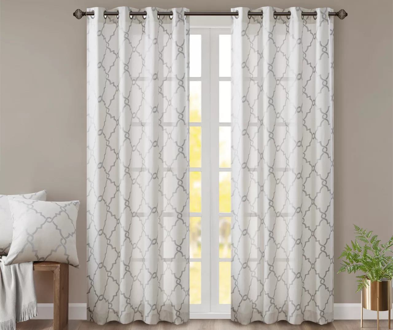Sereno Fretwork Ivory Light-Filtering Grommet Curtain Panel, (84")
