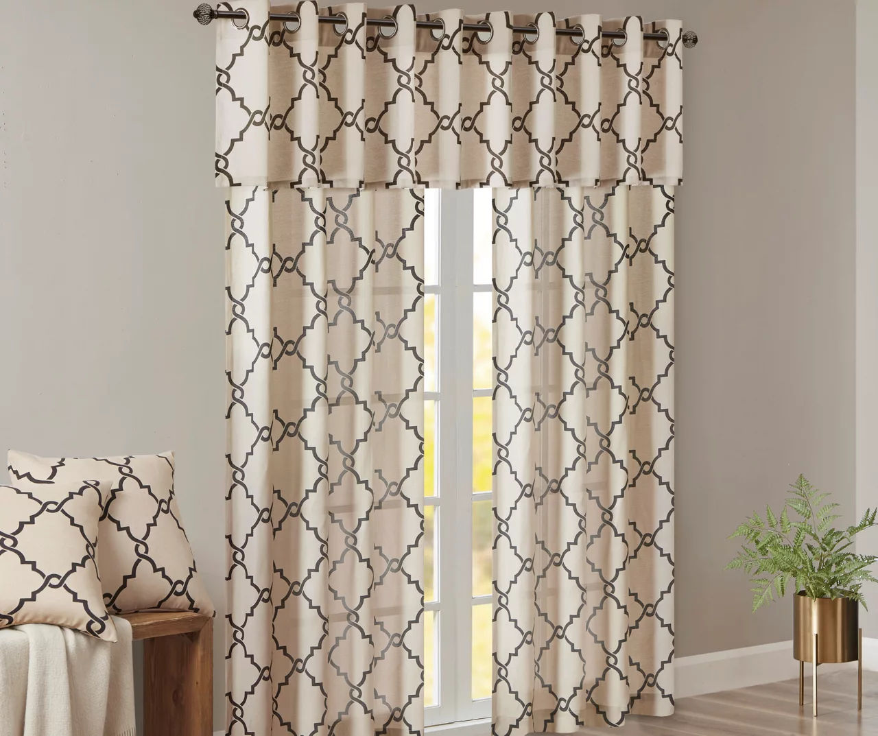 Sereno Fretwork Khaki Light-Filtering Grommet Curtain Panel, (95") - Image 11