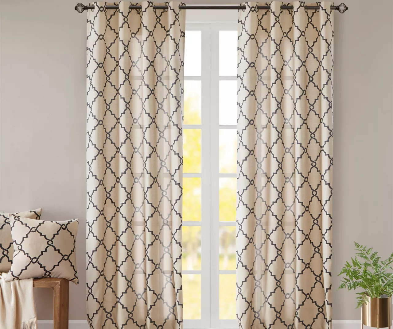 Sereno Fretwork Khaki Light-Filtering Grommet Curtain Panel, (95") - Image 8