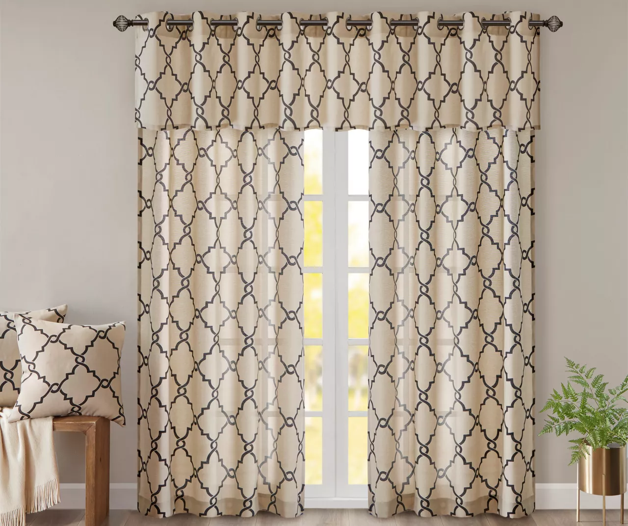Sereno Fretwork Khaki Light-Filtering Grommet Curtain Panel, (84") - Image 10