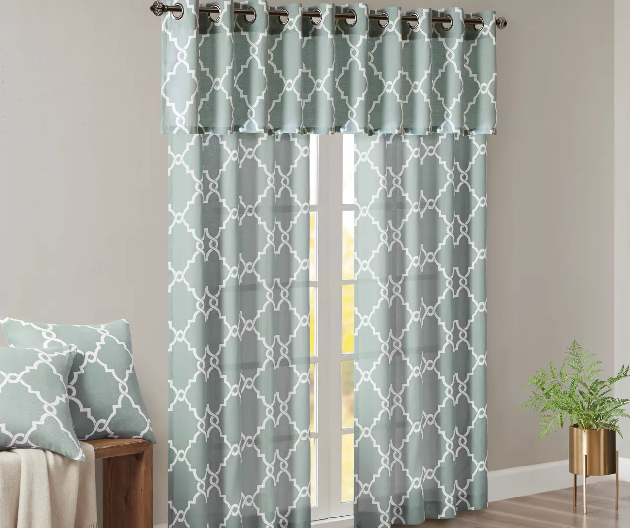 Sereno Fretwork Seafoam Light-Filtering Grommet Curtain Panel, (84") - Image 11