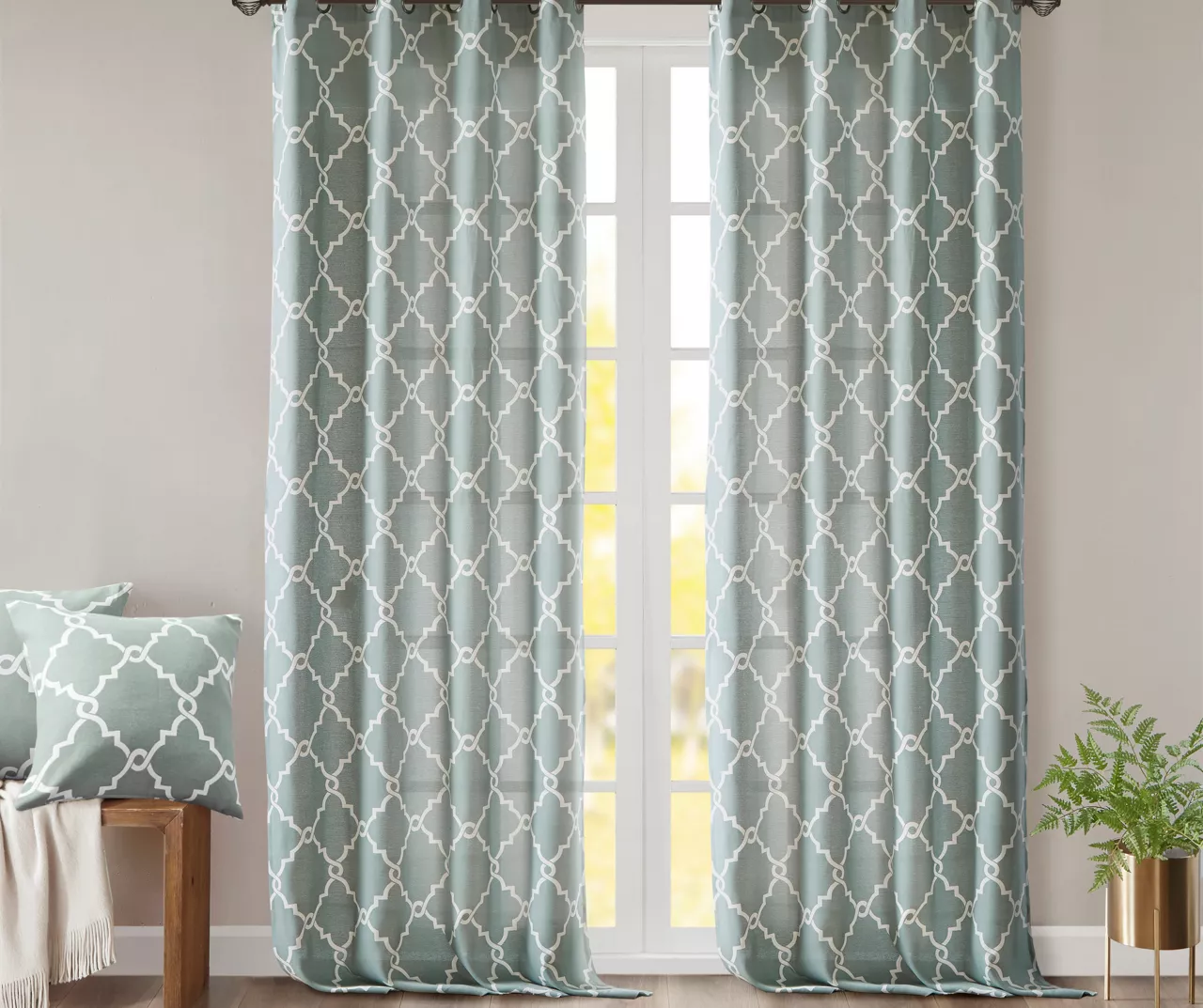 Sereno Fretwork Seafoam Light-Filtering Grommet Curtain Panel, (84") - Image 8
