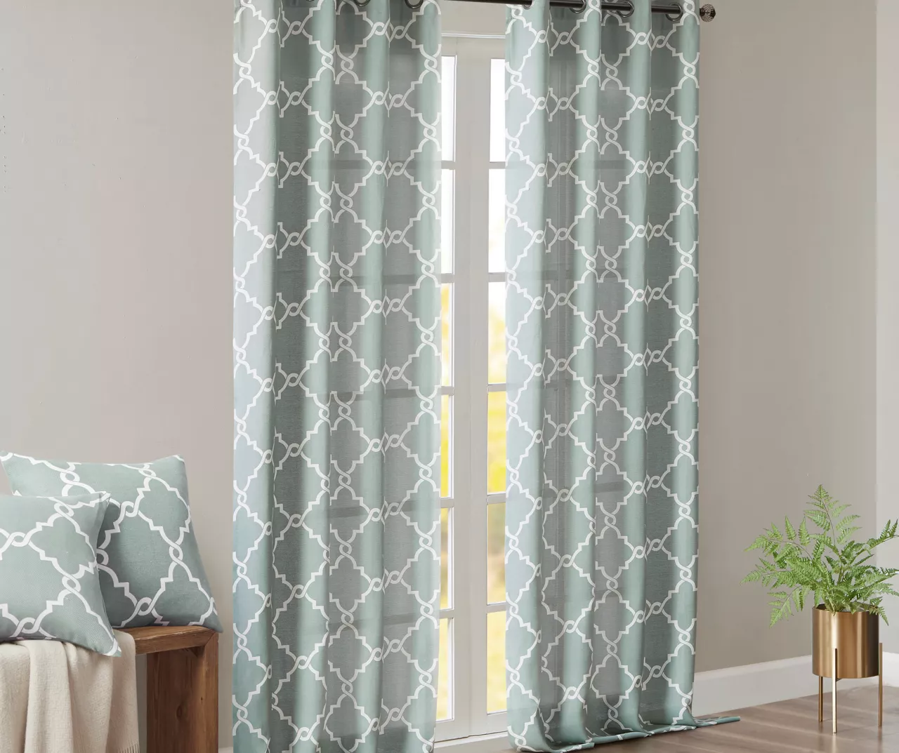 Sereno Fretwork Seafoam Light-Filtering Grommet Curtain Panel, (63") - Image 9