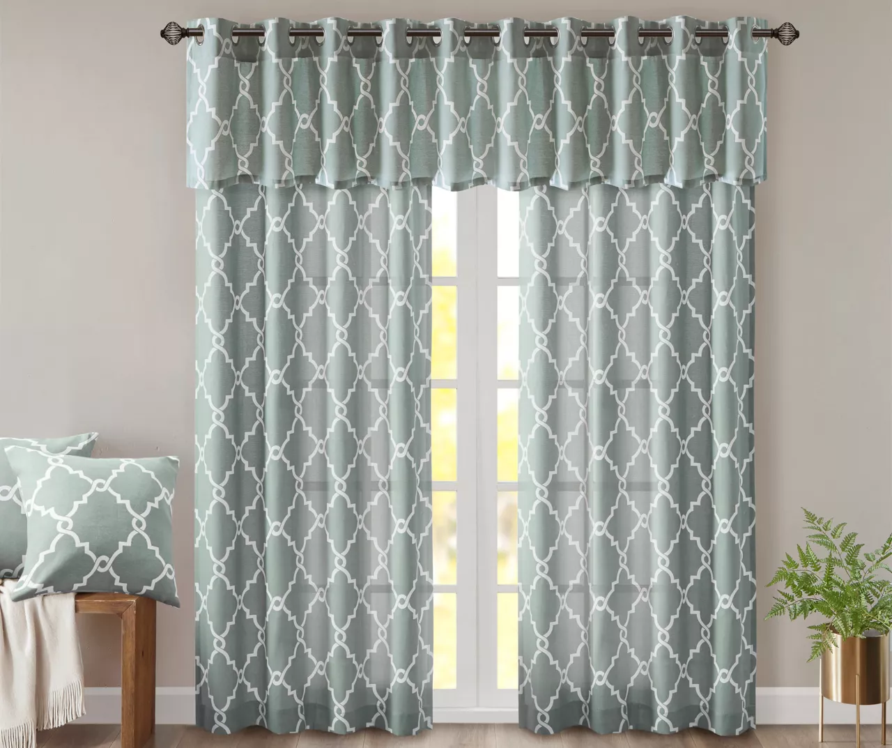 Sereno Fretwork Seafoam Light-Filtering Grommet Curtain Panel, (95") - Image 10