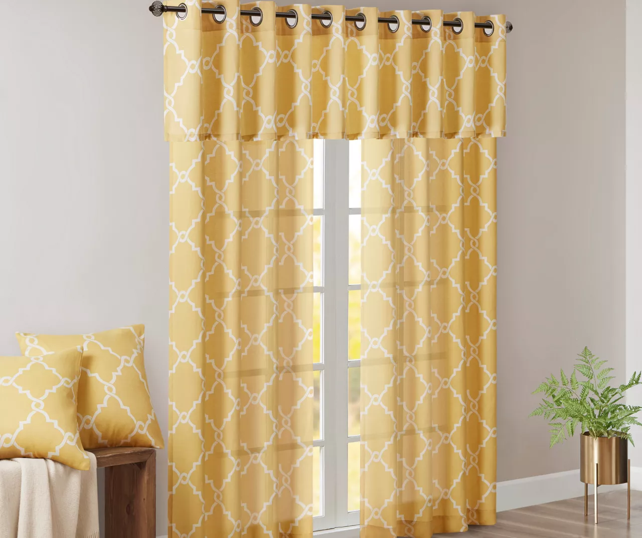 Sereno Fretwork Yellow Light-Filtering Grommet Curtain Panel, (84") - Image 11