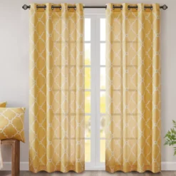 Sereno Fretwork Yellow Light-Filtering Grommet Curtain Panel, (84")