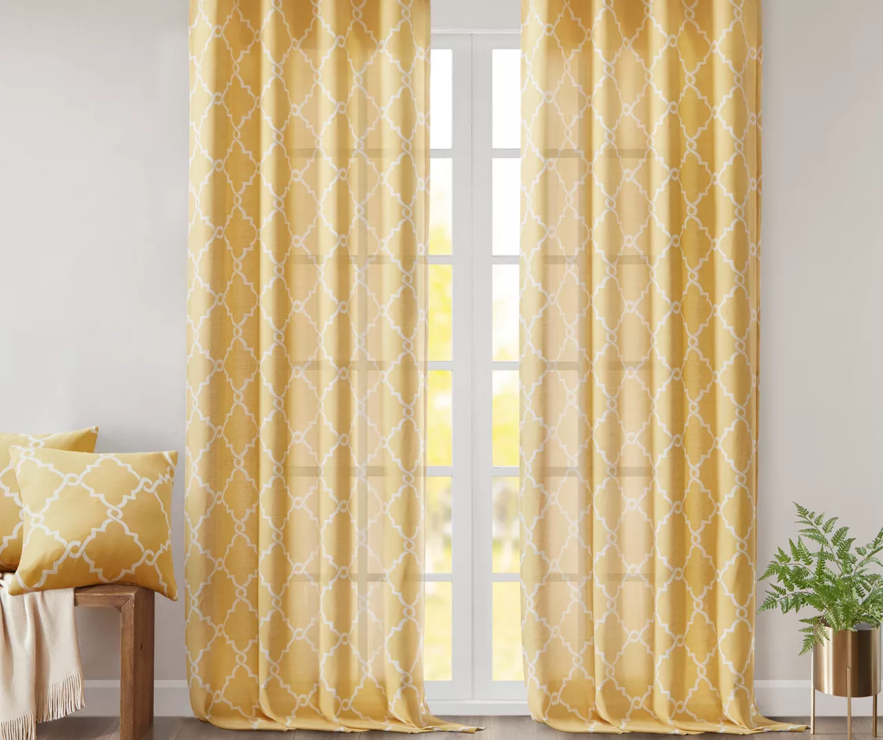 Sereno Fretwork Yellow Light-Filtering Grommet Curtain Panel, (95") - Image 8