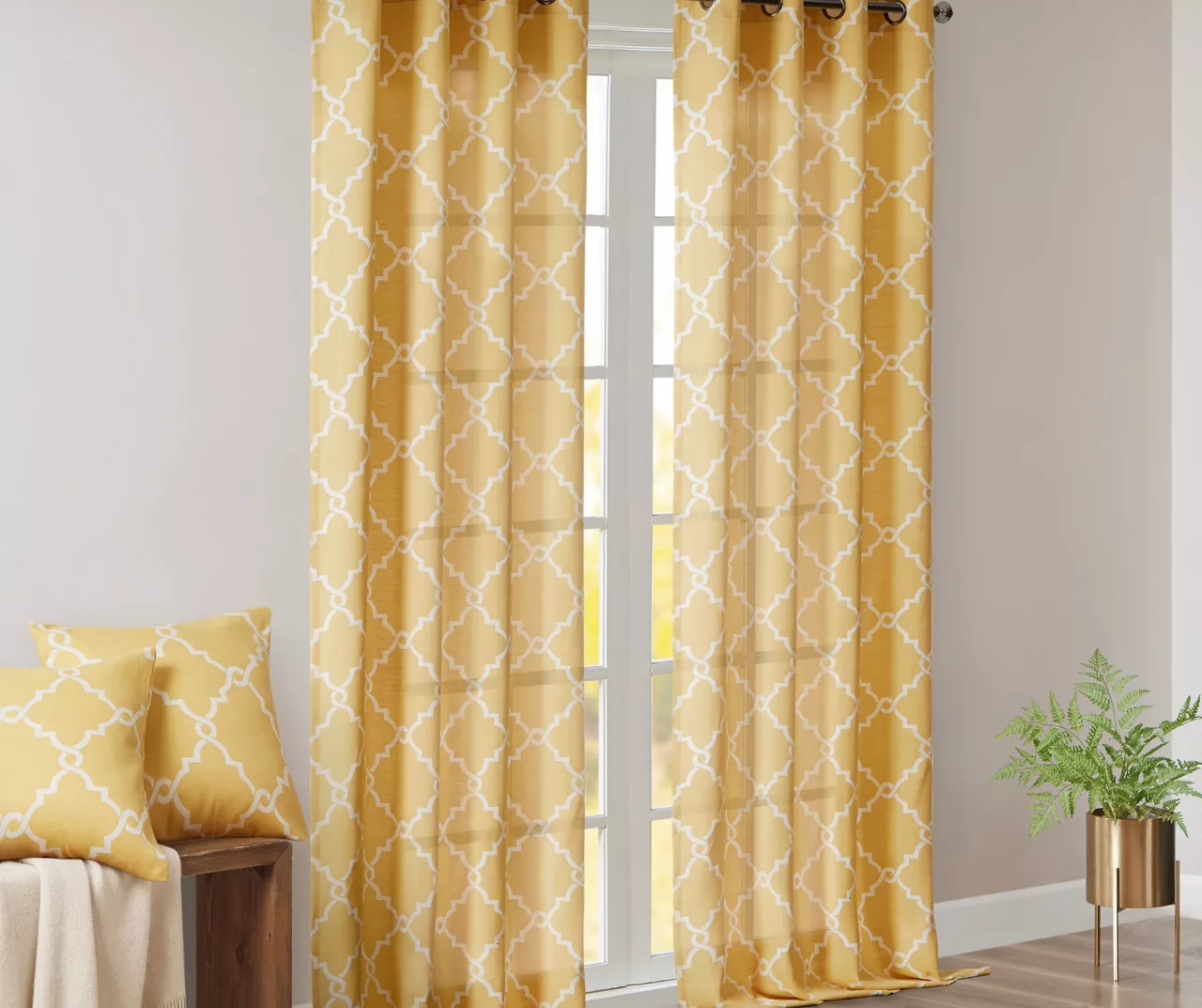 Sereno Fretwork Yellow Light-Filtering Grommet Curtain Panel, (84") - Image 9