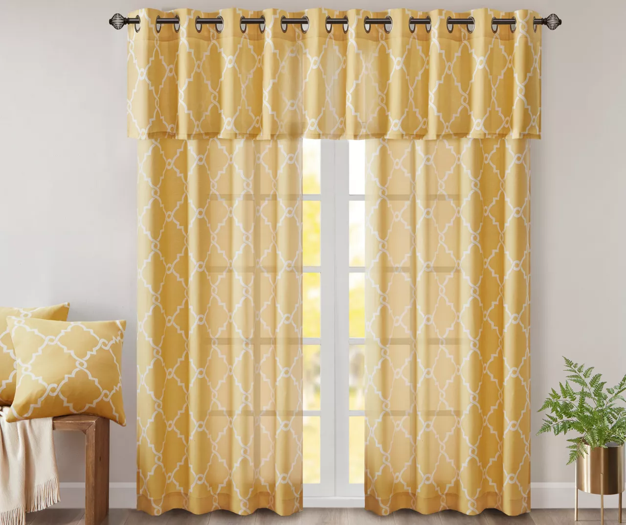 Sereno Fretwork Yellow Light-Filtering Grommet Curtain Panel, (84") - Image 10