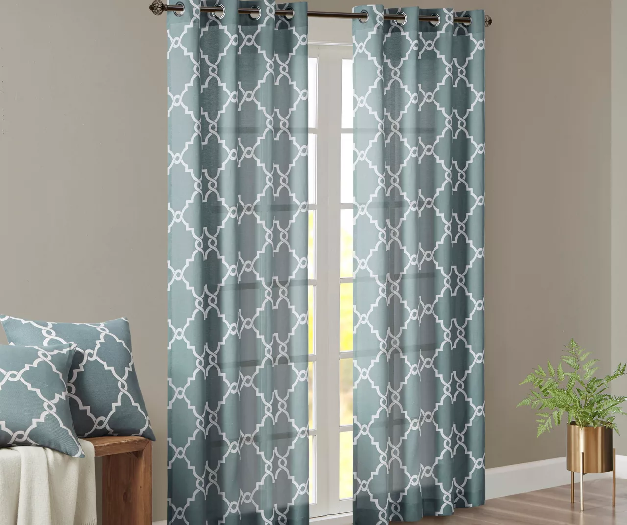Sereno Fretwork Blue Light-Filtering Grommet Curtain Panel, (84") - Image 2