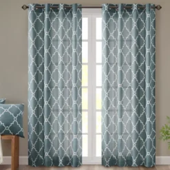 Sereno Fretwork Blue Light-Filtering Grommet Curtain Panel, (84")