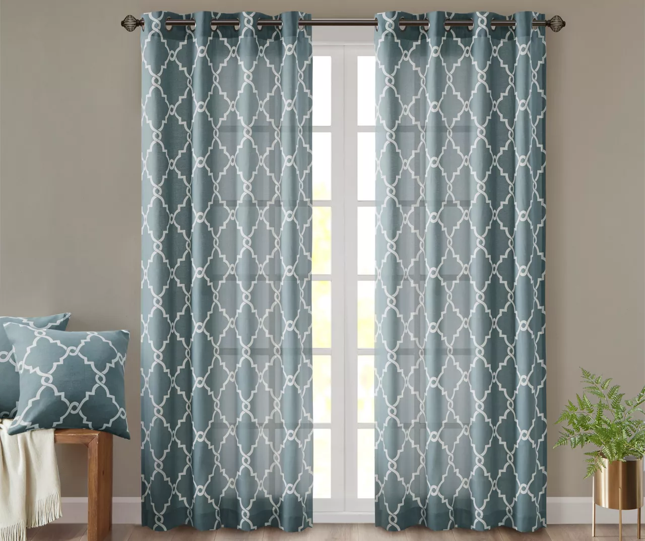 Sereno Fretwork Blue Light-Filtering Grommet Curtain Panel, (84")