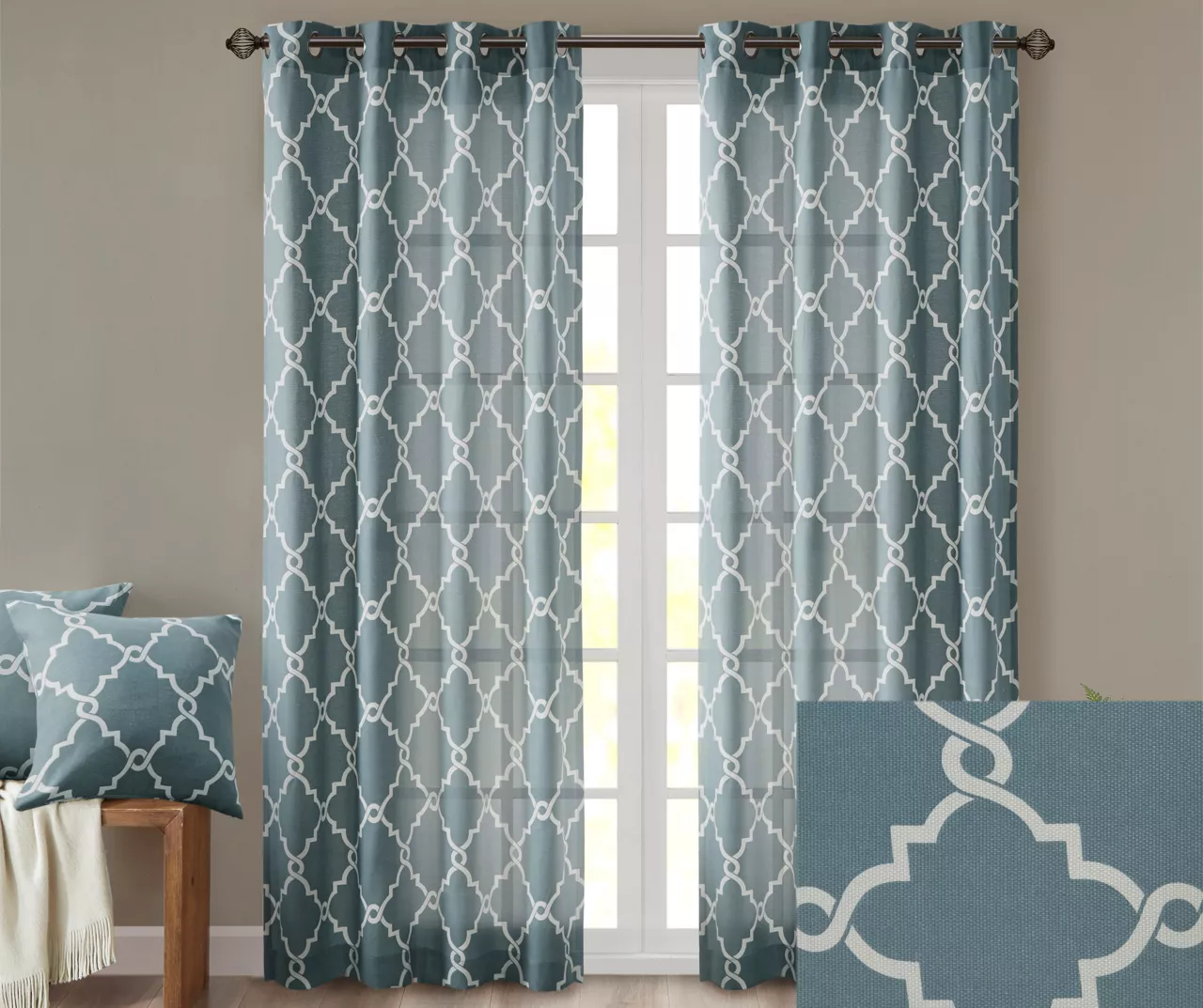 Sereno Fretwork Blue Light-Filtering Grommet Curtain Panel, (84") - Image 3