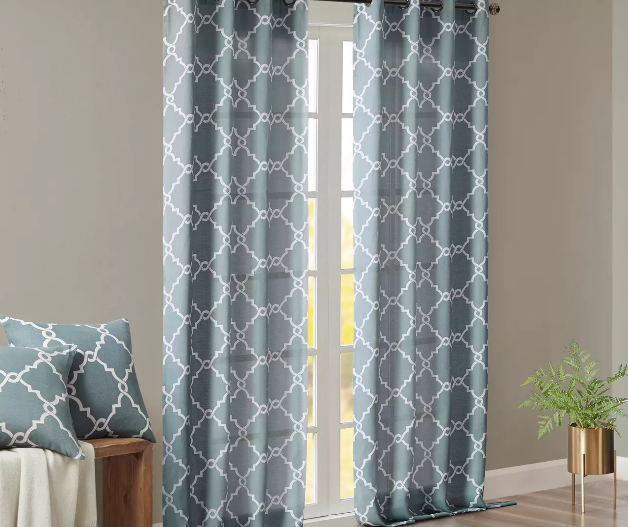 Sereno Fretwork Blue Light-Filtering Grommet Curtain Panel, (84") - Image 9