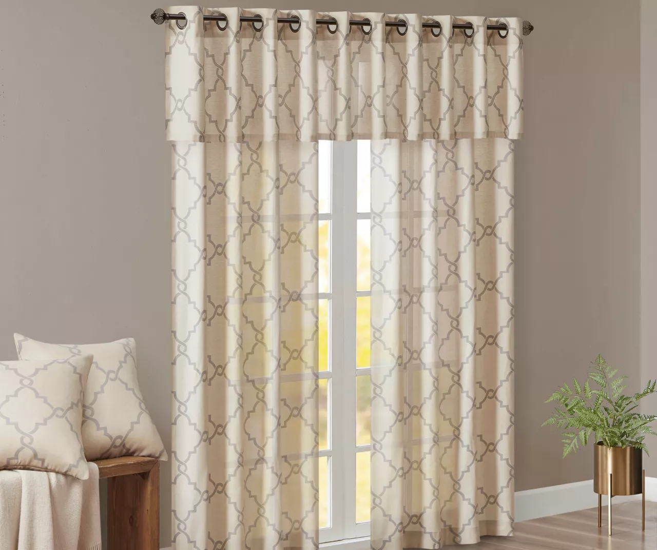Sereno Fretwork Beige Light-Filtering Grommet Curtain Panel, (63") - Image 11