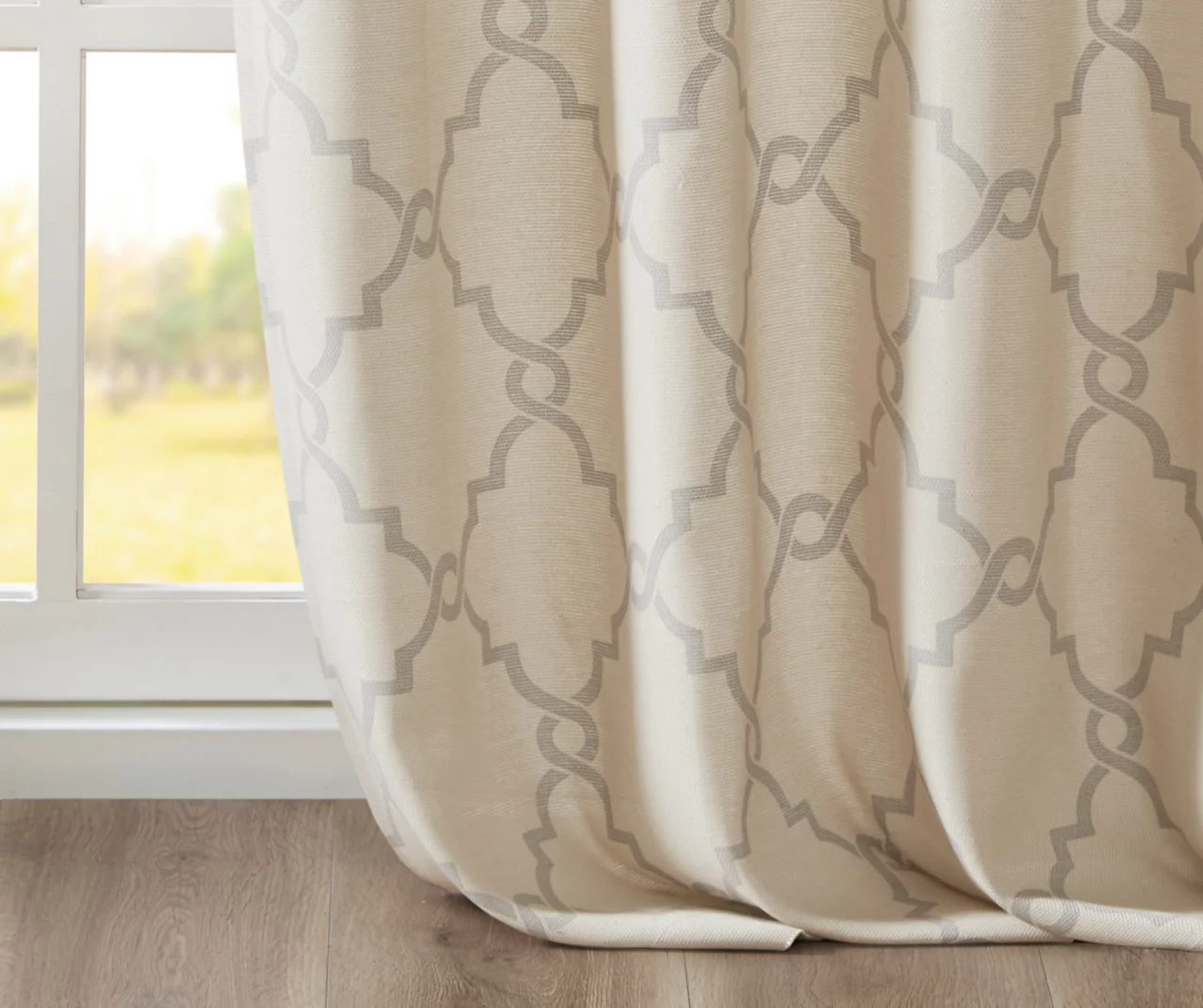 Sereno Fretwork Beige Light-Filtering Grommet Curtain Panel, (63") - Image 6