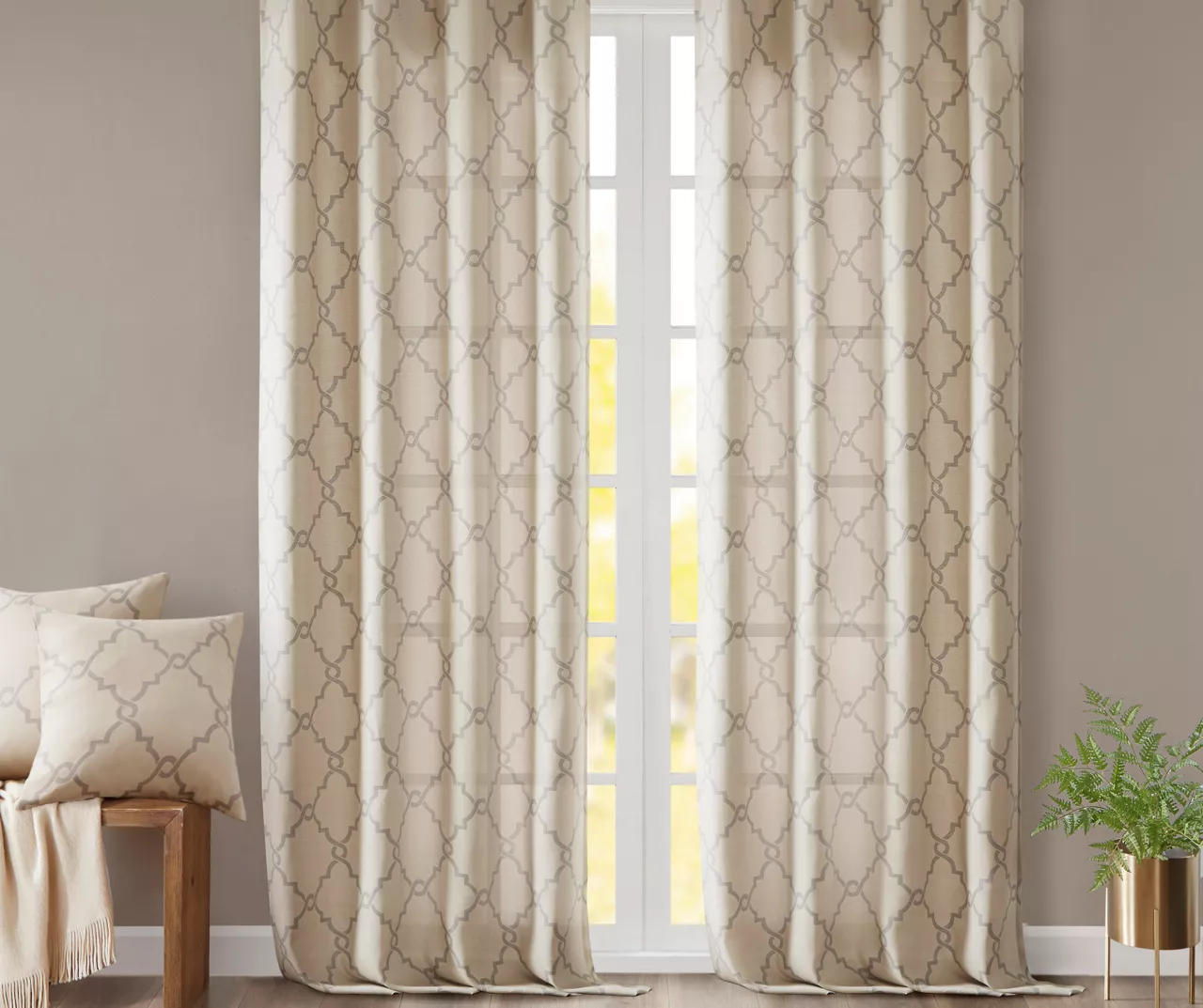 Sereno Fretwork Beige Light-Filtering Grommet Curtain Panel, (95") - Image 8