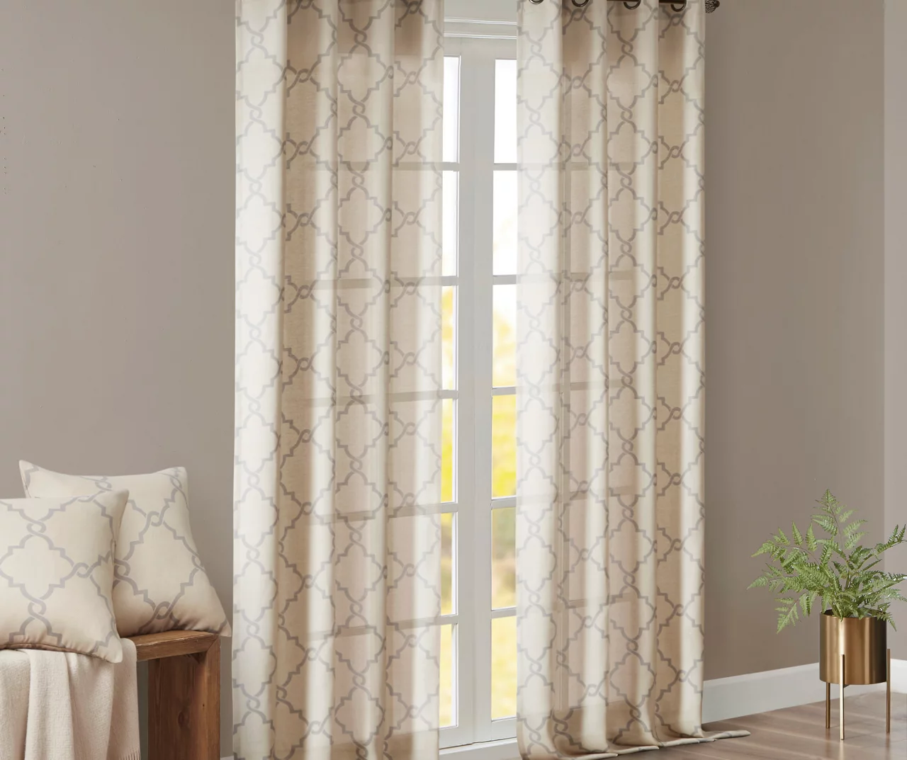 Sereno Fretwork Beige Light-Filtering Grommet Curtain Panel, (84") - Image 9