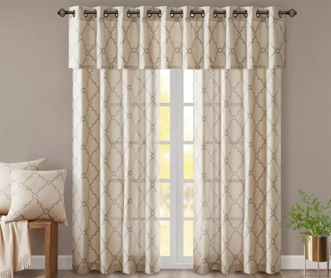 Sereno Fretwork Beige Light-Filtering Grommet Curtain Panel, (84") - Image 10