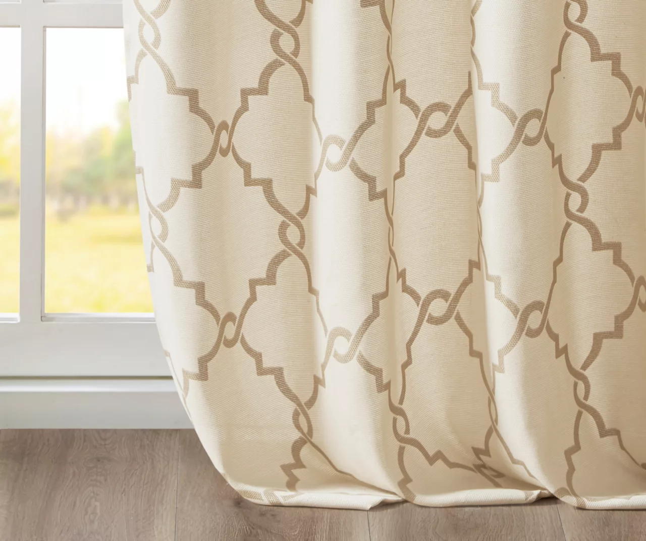 Sereno Fretwork Beige & Gold Light-Filtering Grommet Curtain Panel, (84") - Image 6