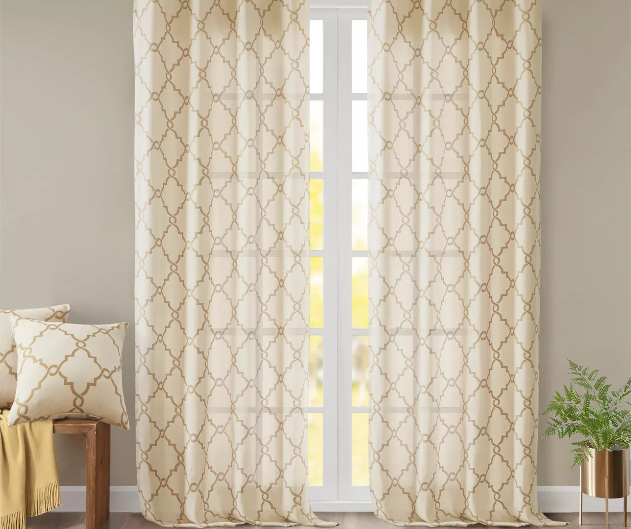 Sereno Fretwork Beige & Gold Light-Filtering Grommet Curtain Panel, (95") - Image 8