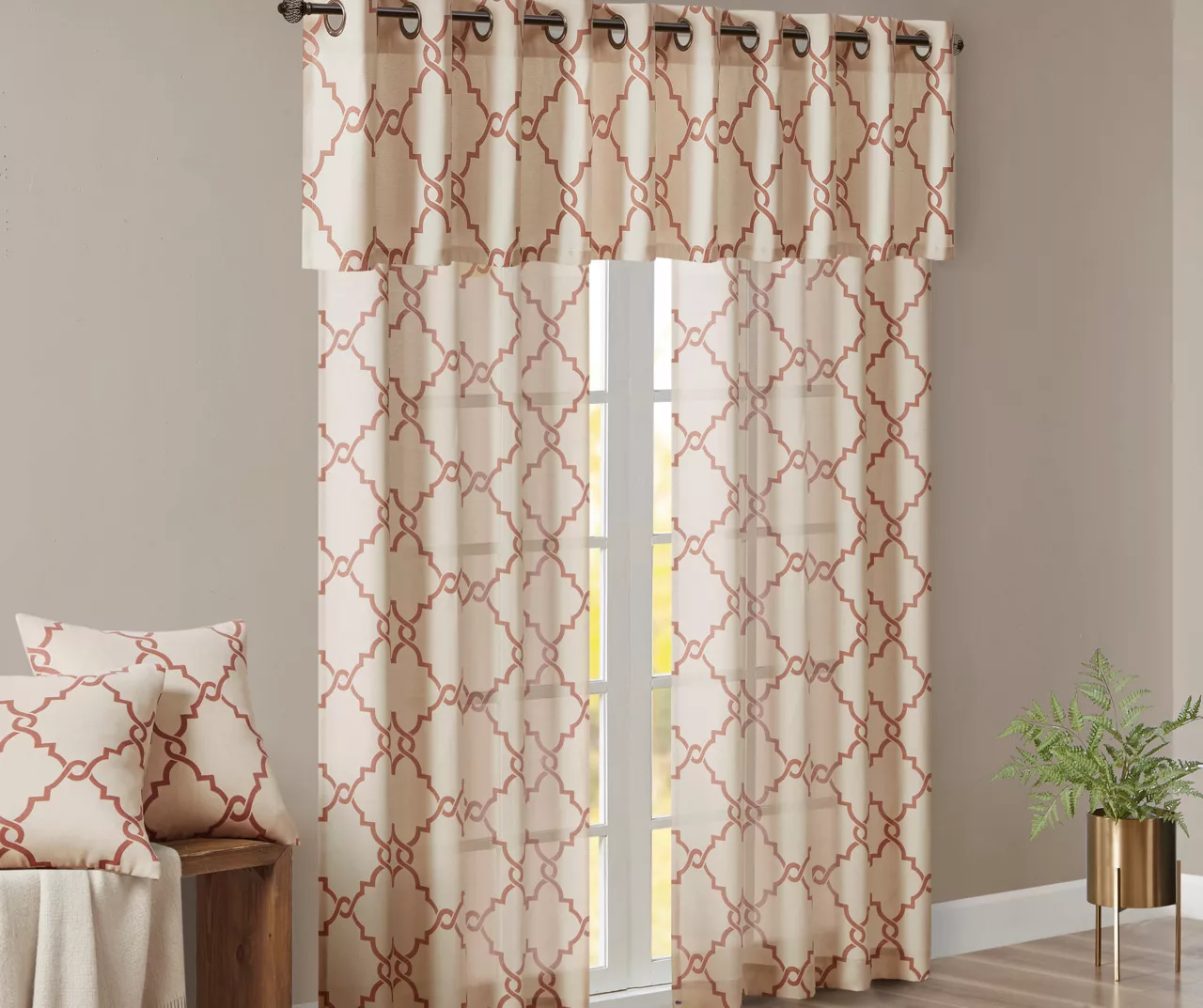 Sereno Fretwork Beige & Spice Light-Filtering Grommet Curtain Panel, (84") - Image 11