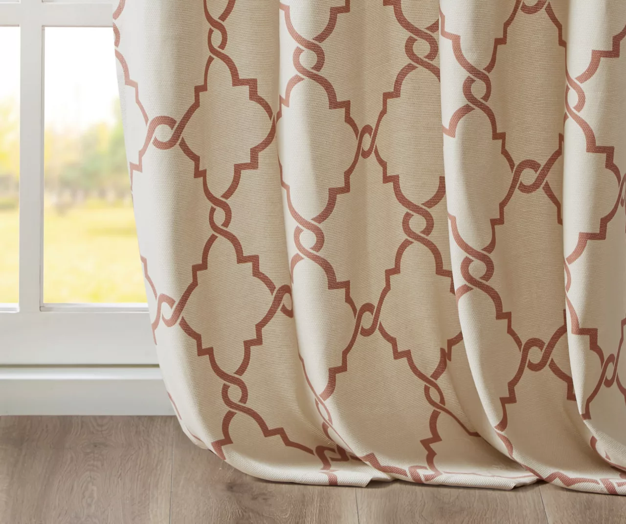 Sereno Fretwork Beige & Spice Light-Filtering Grommet Curtain Panel, (84") - Image 6