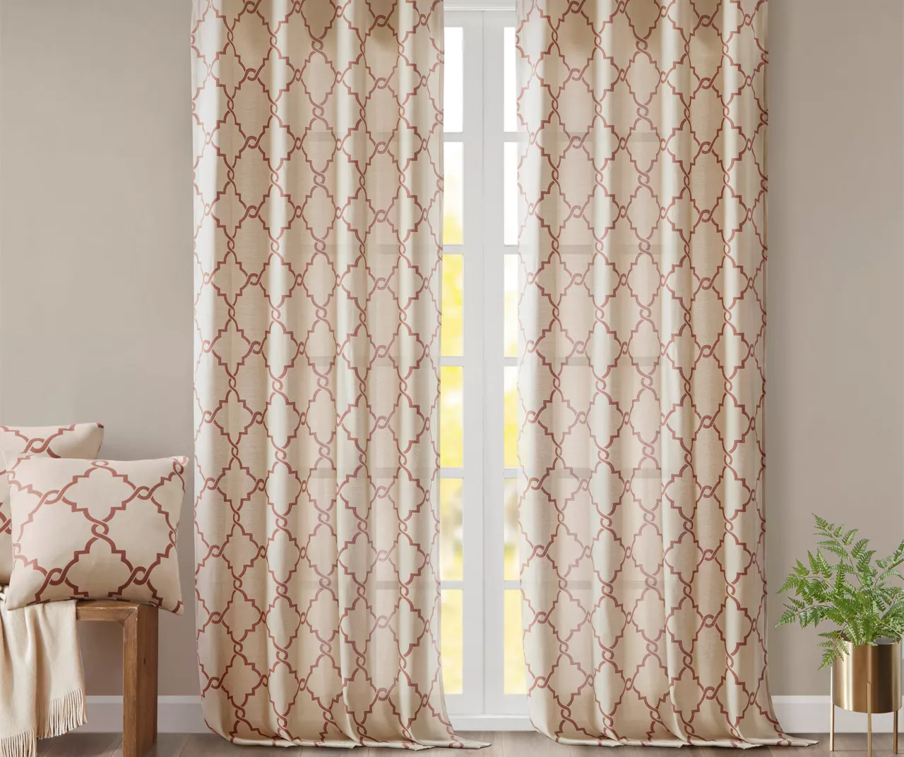Sereno Fretwork Beige & Spice Light-Filtering Grommet Curtain Panel, (95") - Image 8