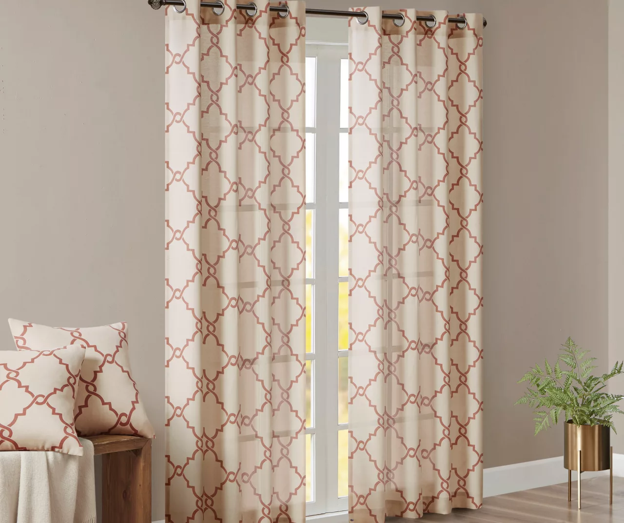 Sereno Fretwork Beige & Spice Light-Filtering Grommet Curtain Panel, (84") - Image 9
