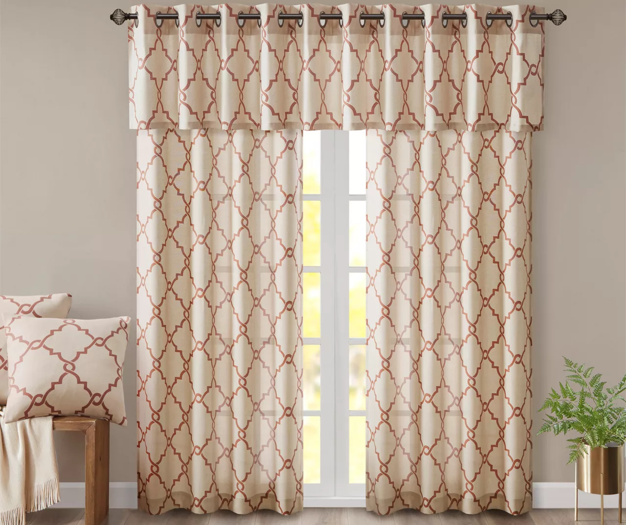Sereno Fretwork Beige & Spice Light-Filtering Grommet Curtain Panel, (95") - Image 10