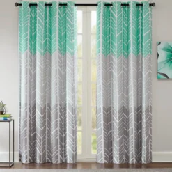 Amanda Aqua Blackout Grommet Curtain Panel, (84")