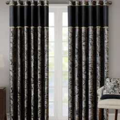 Valerie Black Light-Filtering Rod Pocket Curtain Panel Pair, (95")