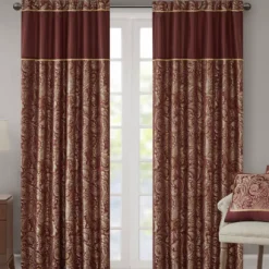 Valerie Burgundy Light-Filtering Rod Pocket Curtain Panel Pair, (95")