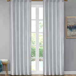 Bryce Velvet Light Gray Room-Darkening Rod Pocket Curtain Panel Pair, (63")