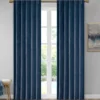 Bryce Velvet Navy Room-Darkening Rod Pocket Curtain Panel Pair, (63")