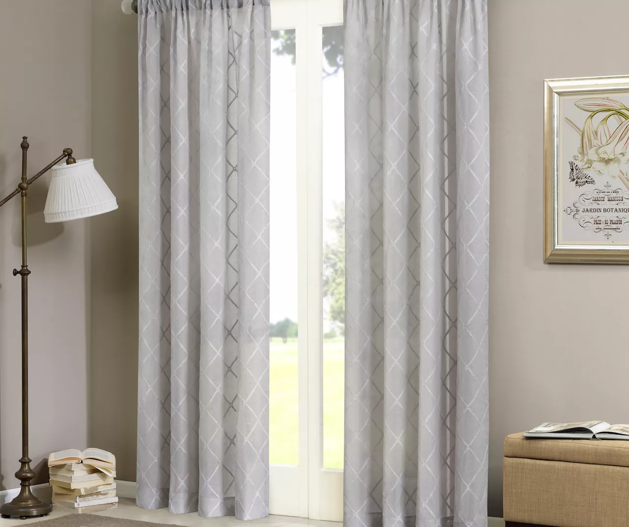 Clarissa Diamond Gray Sheer Rod Pocket Curtain Panel, (84") - Image 2