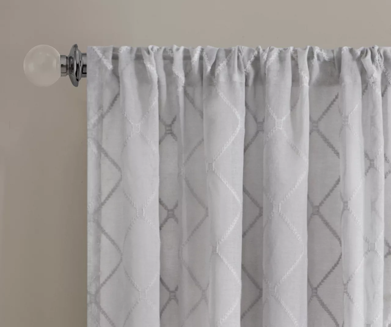 Clarissa Diamond Gray Sheer Rod Pocket Curtain Panel, (84") - Image 3