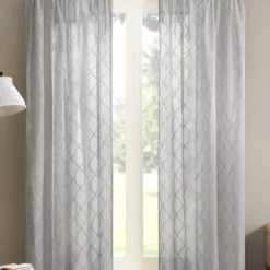 Clarissa Diamond Gray Sheer Rod Pocket Curtain Panel, (84")