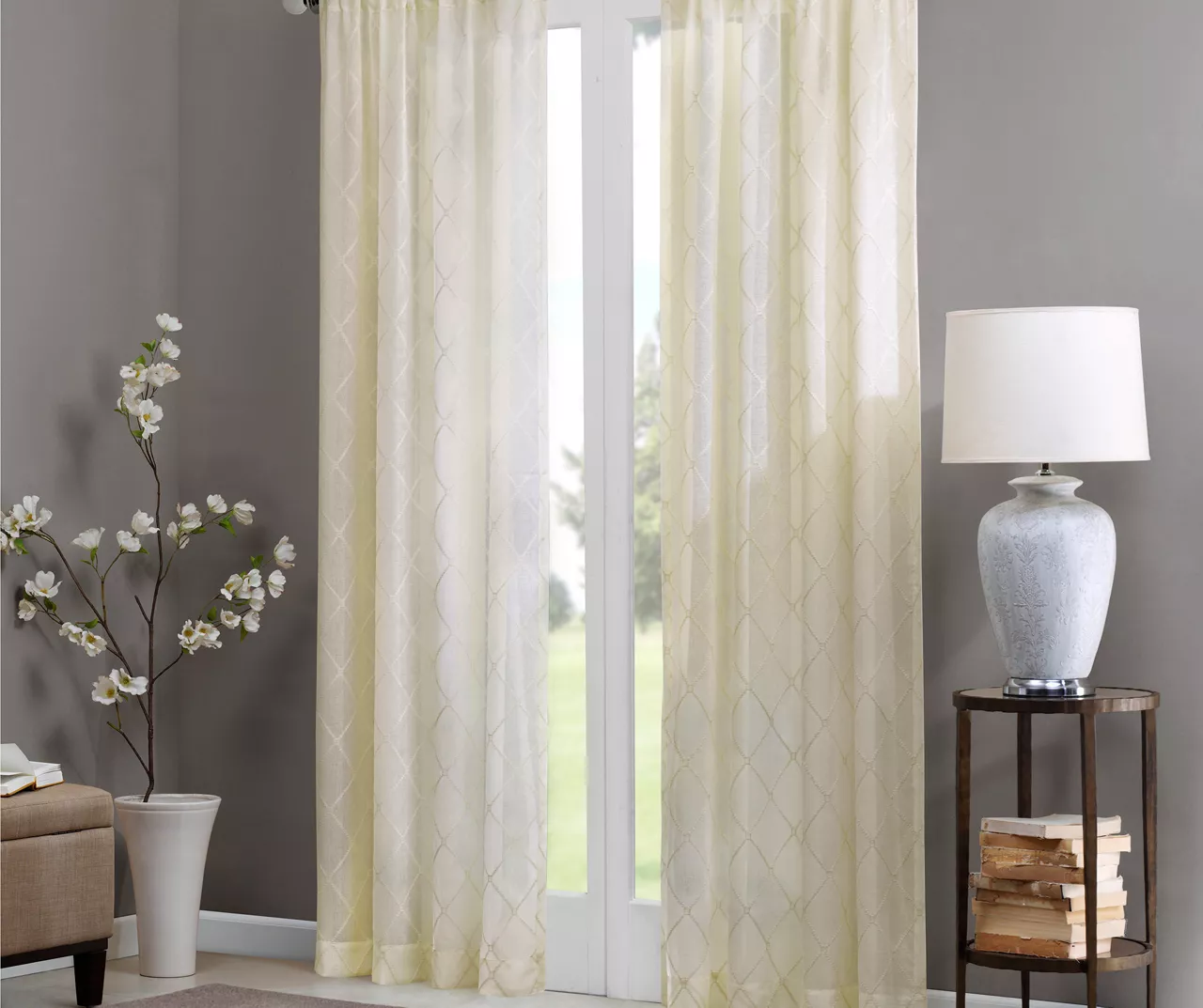 Clarissa Diamond Ivory Sheer Rod Pocket Curtain Panel, (84") - Image 2