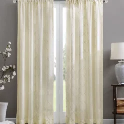 Clarissa Diamond Ivory Sheer Rod Pocket Curtain Panel, (84")
