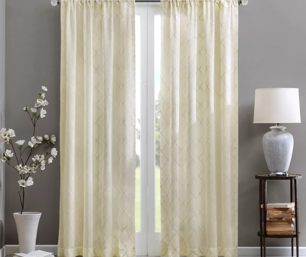 Clarissa Diamond Ivory Sheer Rod Pocket Curtain Panel, (84")