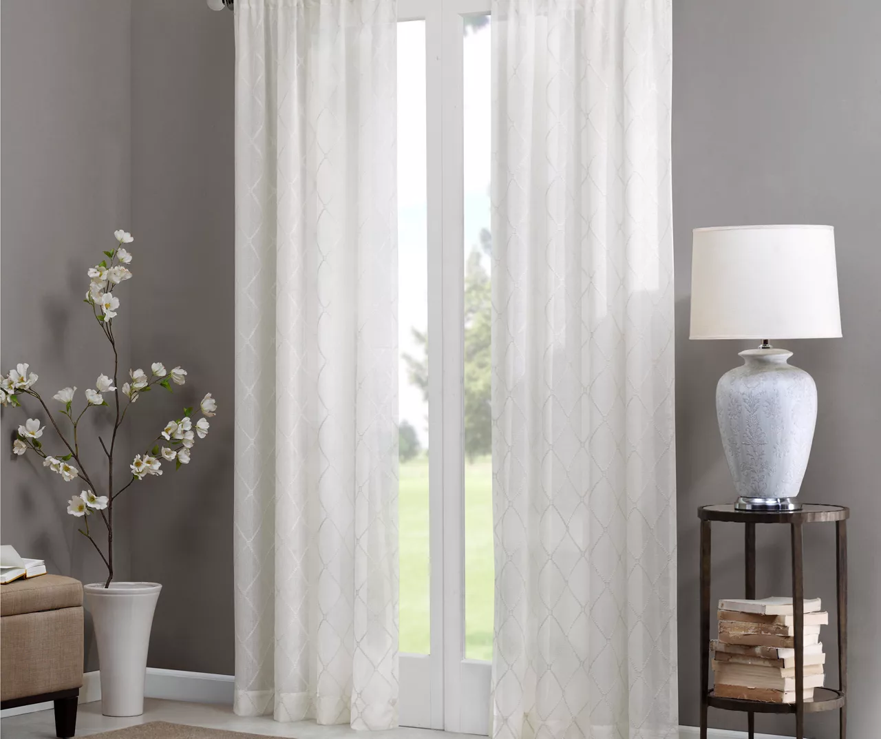 Clarissa Diamond White Sheer Rod Pocket Curtain Panel, (84") - Image 2
