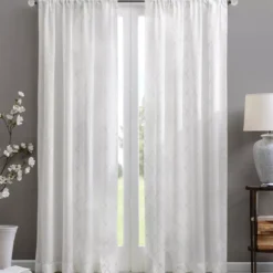Clarissa Diamond White Sheer Rod Pocket Curtain Panel, (84")