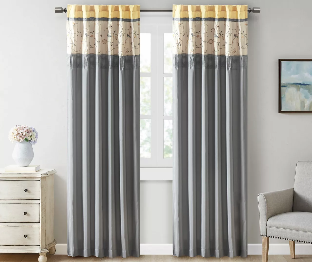Monroe Embroidered Light-Filtering Rod Pocket Curtain Panel, (84") - Image 6