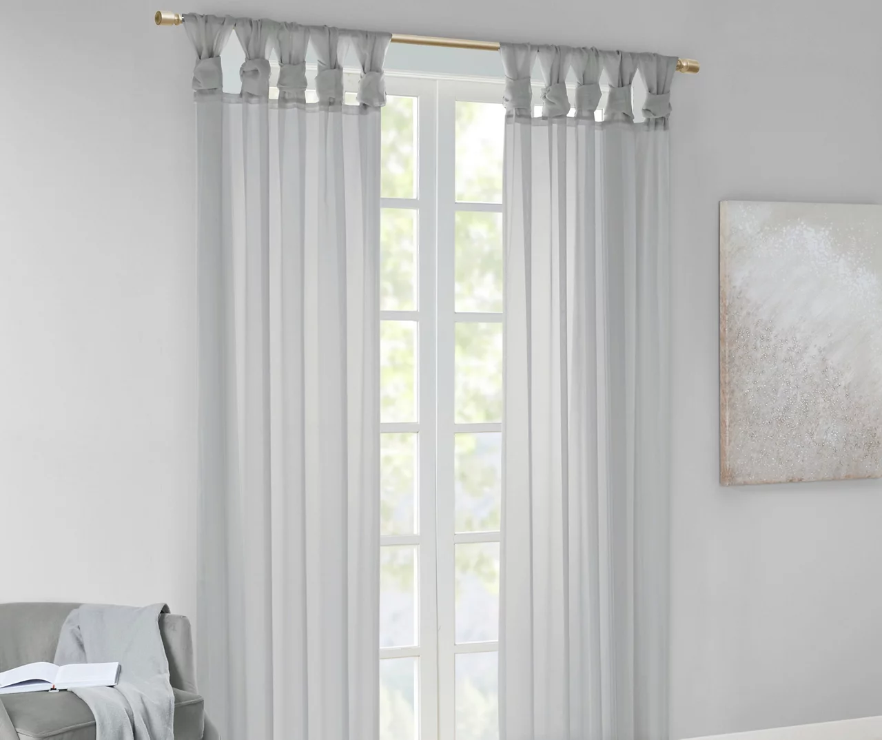 Persis Light Gray Voile Sheer Twisted Tab Curtain Panel Pair, (63") - Image 2