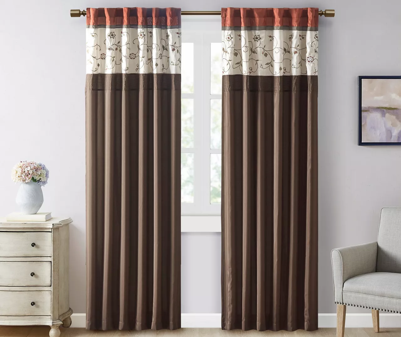 Monroe Embroidered Light-Filtering Rod Pocket Curtain Panel, (84") - Image 5