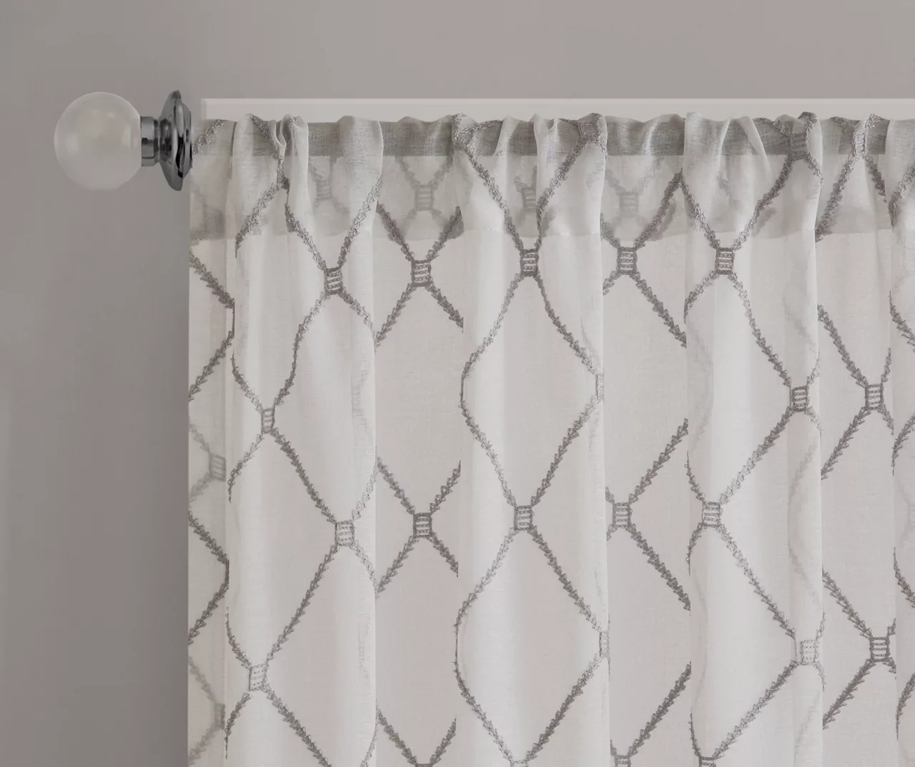Clarissa Diamond White & Gray Sheer Rod Pocket Curtain Panel, (95") - Image 3