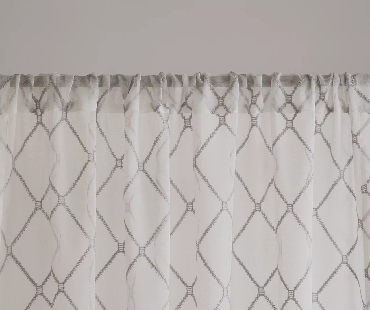 Clarissa Diamond White & Gray Sheer Rod Pocket Curtain Panel, (95") - Image 4